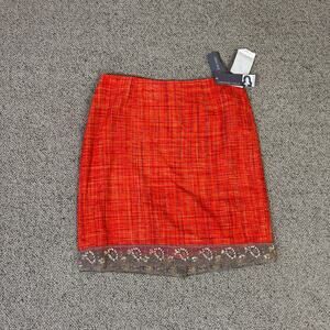 Josephine Chaus Silk Tweed Embroidered Floral Skirt US Women's 10